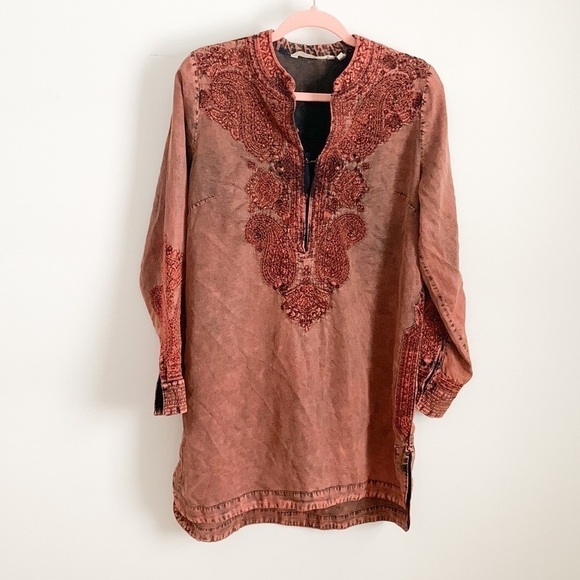 Soft Surroundings Burnt Orange Acid Washed Embroidered Tunic Mini Dress Medium - Picture 6 of 11